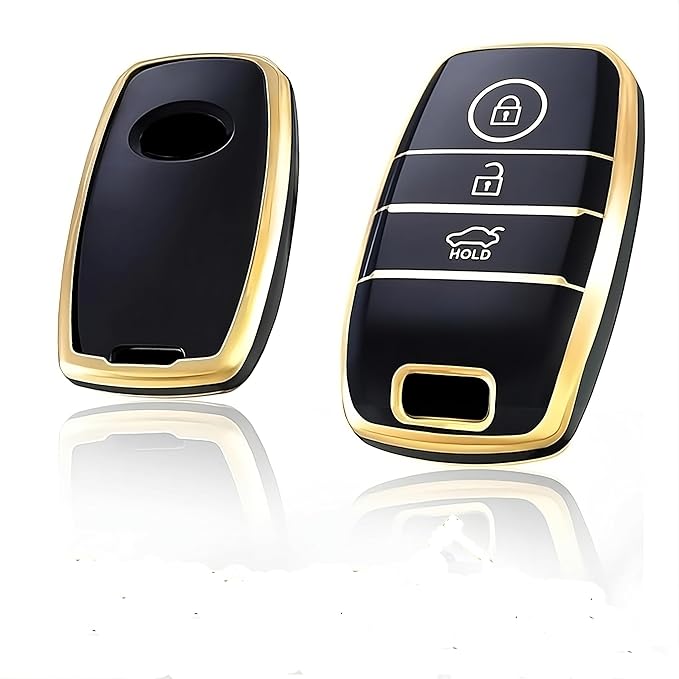 Premium TPU Key Cover Compatible with Kia Carens | Sonet | Seltos 3 Button Flip Key (Black) – Stylish & Durable Protection